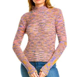 Free People Pink, Yellow & Purple Marled Mock Neck Sweater